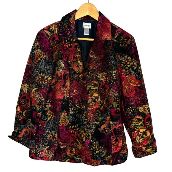 Chico’s Bohemian Paisley Velvet Jacket Women’s 2 Large Jeweled Floral Fall Coat - Picture 2 of 8